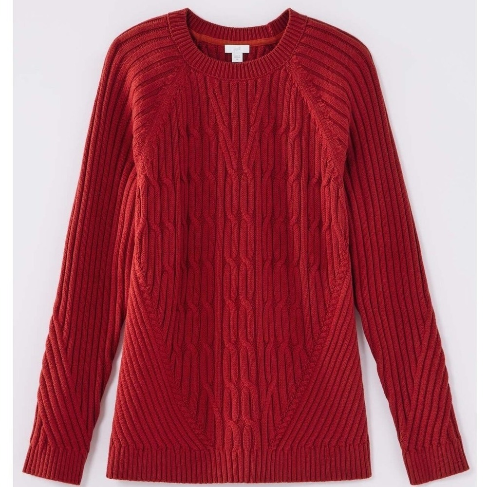 NEW J.Jill $89 Large Radiant Red Placed Classic Quiet Luxury Cable Knit Sweater